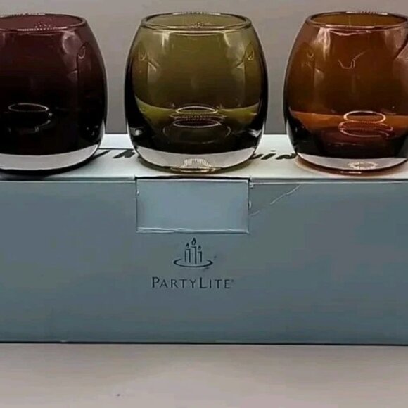 3 PartyLite Colorscape Votive Candle Holders Trio Retired  P8980 New in Box MCM - Picture 2 of 7